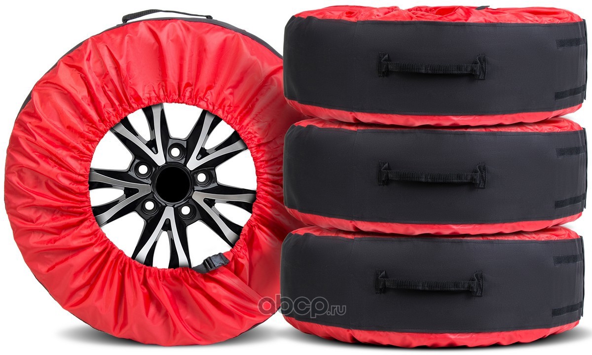 80303 Чехлы AutoFlex для хранения автомобильных колес (широкие) размером от 13” до 20”, полиэстер 600D, 4 шт., цвет черный/красный, 80303 — фото 255x150
